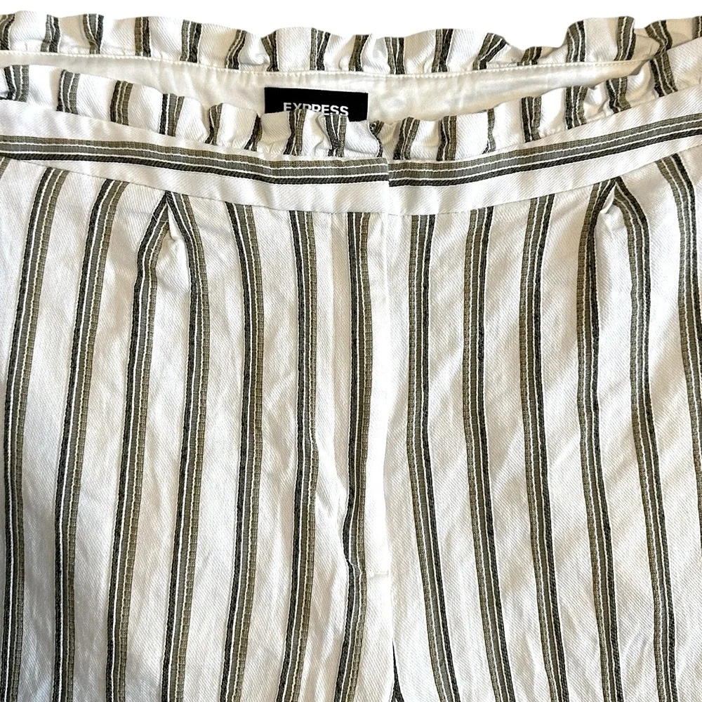 EXPRESS white high paperbag waist olive green pinstriped ankle pants sz 18 NWOT! - Picture 2 of 7